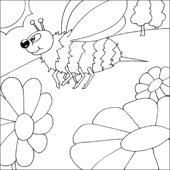 Printable Coloring Pages Of Flowers. Flying Bee Colouring Page