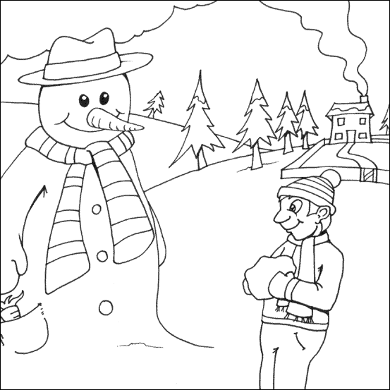 Boy and Snowman Colouring