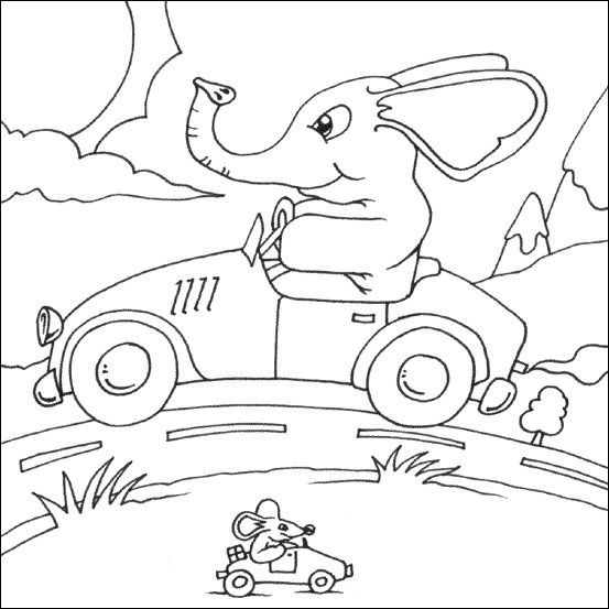  mouse in the colouring picture, driving his car the other direction.